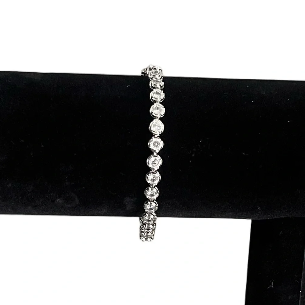 Silver Tone Sparkling CZ Tennis Bracelet